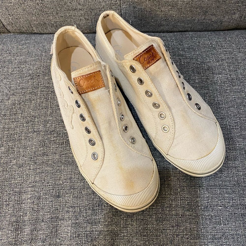 Coach Keeley Cream Canvas Slip-On Sneakers Women’s Size 8.5